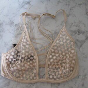 Victorias Secret Bra 32C Beige Tan Sheer Unlined Plunge Underwire